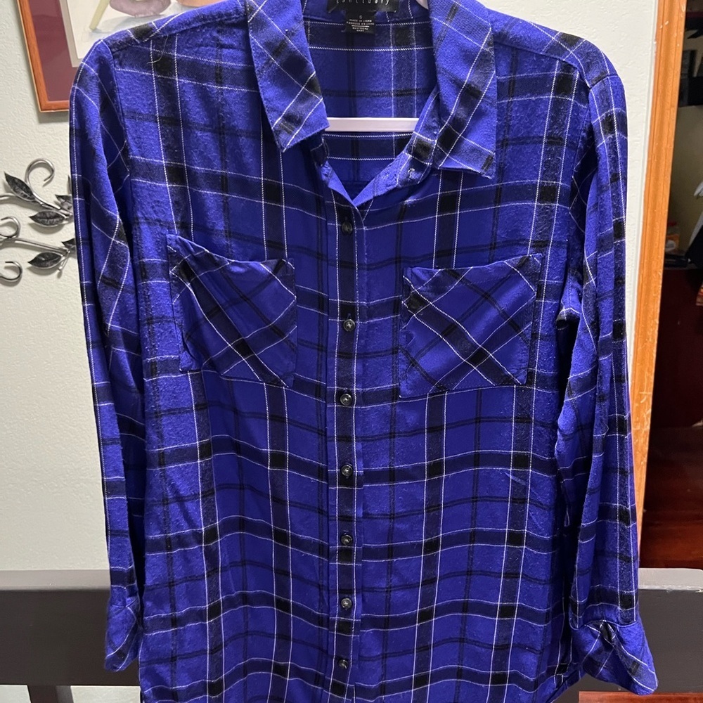 Sanctuary Women's Blue Plaid Button-Down Shirt #258
